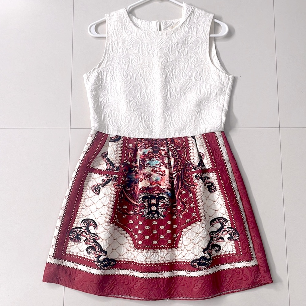 Brocade structured mini cocktail dress
